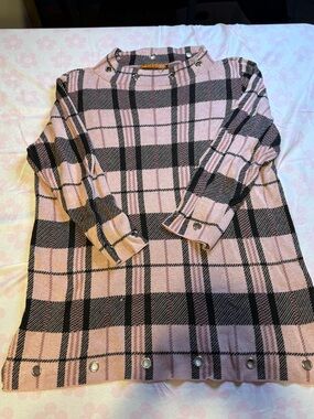 Pink & Black Plaid Button Accent Sweater sweater